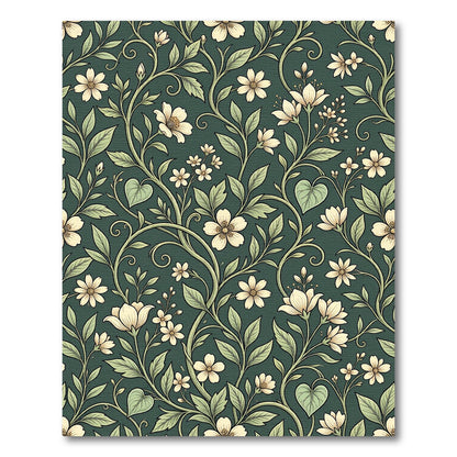 Elegant Deep Green Floral Botanical Scroll Rug