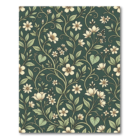 Elegant Deep Green Floral Botanical Scroll Rug