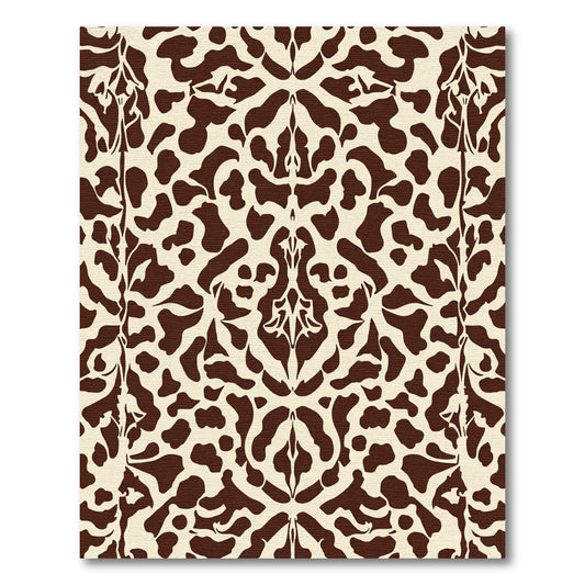 Cream Brown Animal Spot Damask Rug