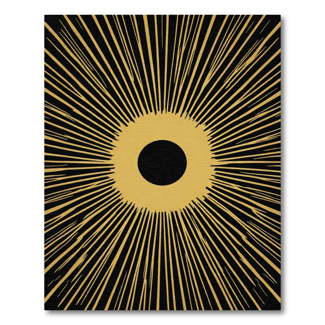 Golden Black Sunburst Rays Rug