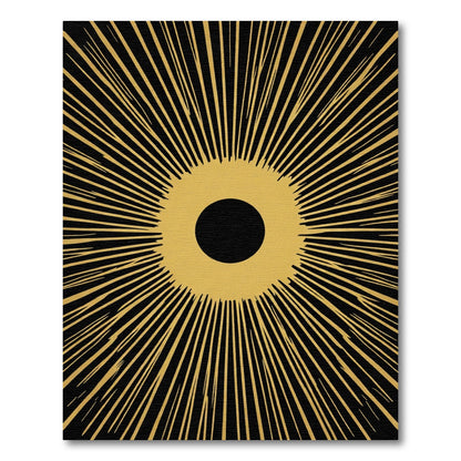 Golden Black Sunburst Rays Rug