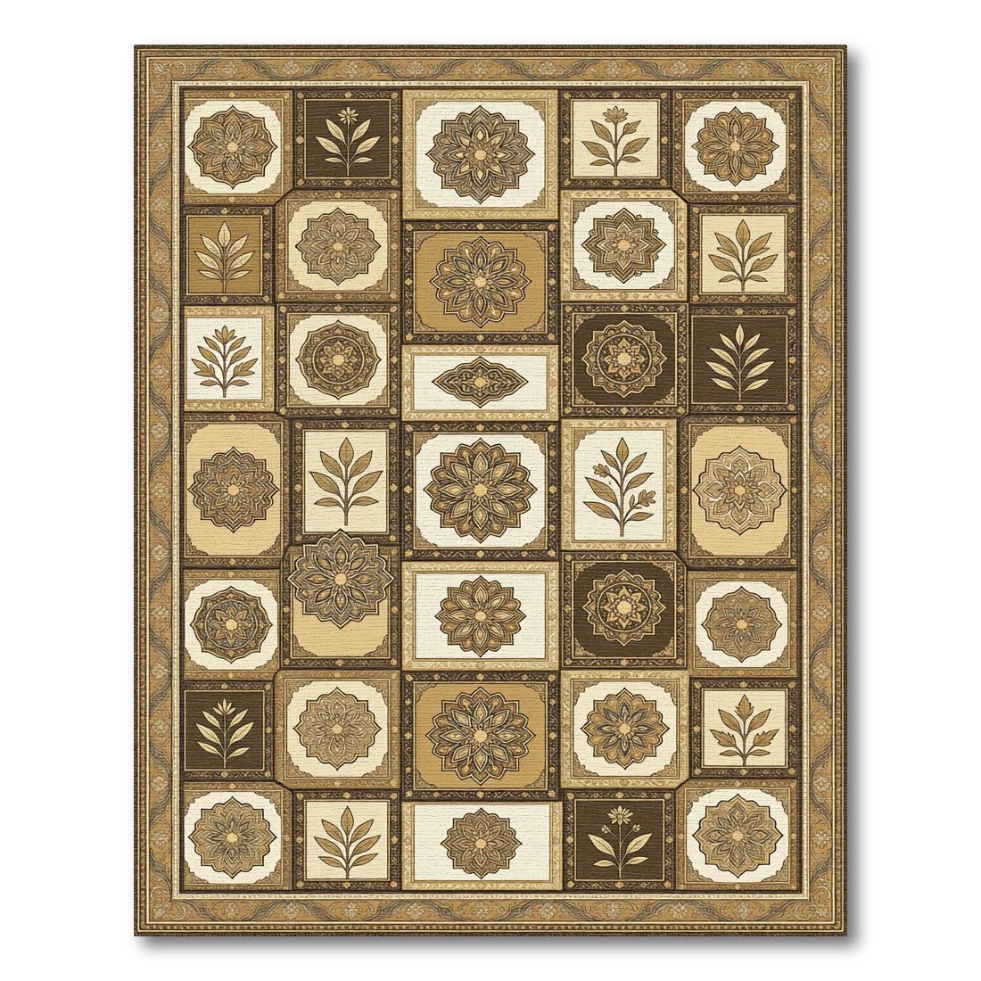 Warm Earth Medallion Botanical Arrangement Rug
