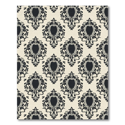 Ornate Black Damask Oval Cream Rug