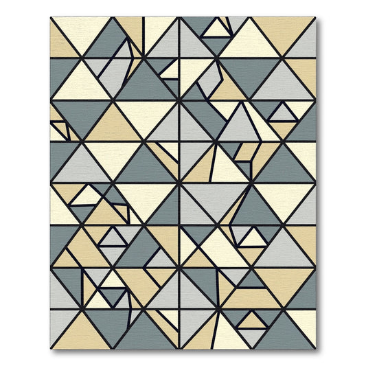 Geometric Gray and Beige Triangle Mosaic Rug