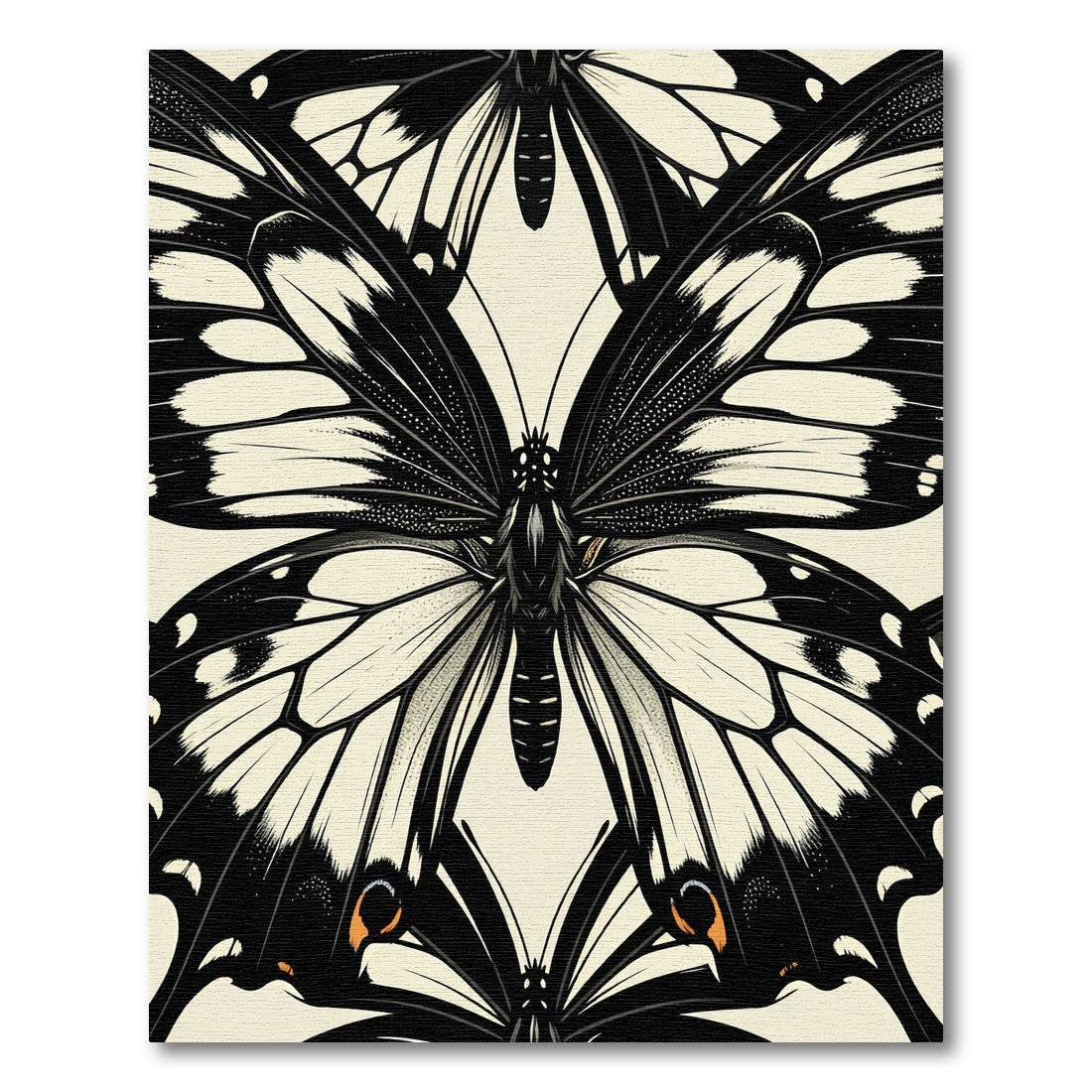 Monochrome Butterfly Illustration Black White Art Rug