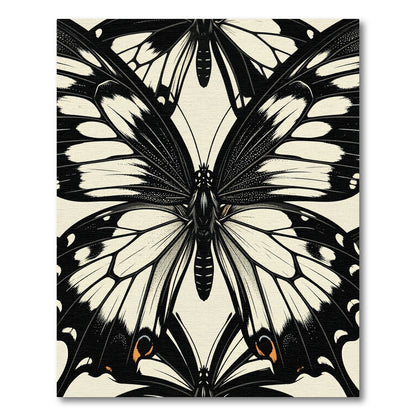 Monochrome Butterfly Illustration Black White Art Rug