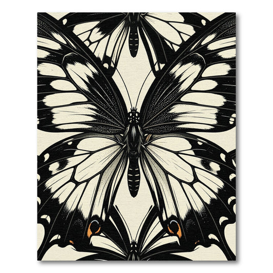 Monochrome Butterfly Illustration Black White Art Rug