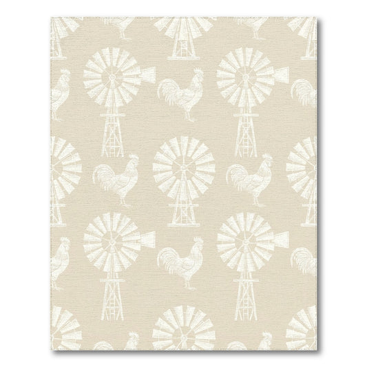Farmhouse Windmill Rooster Pattern Rug