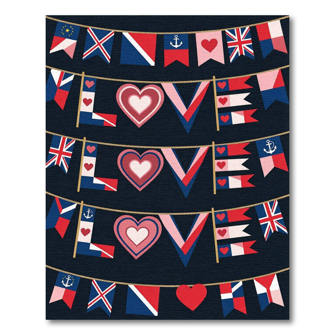 Nautical hearts and pennants garland Rug