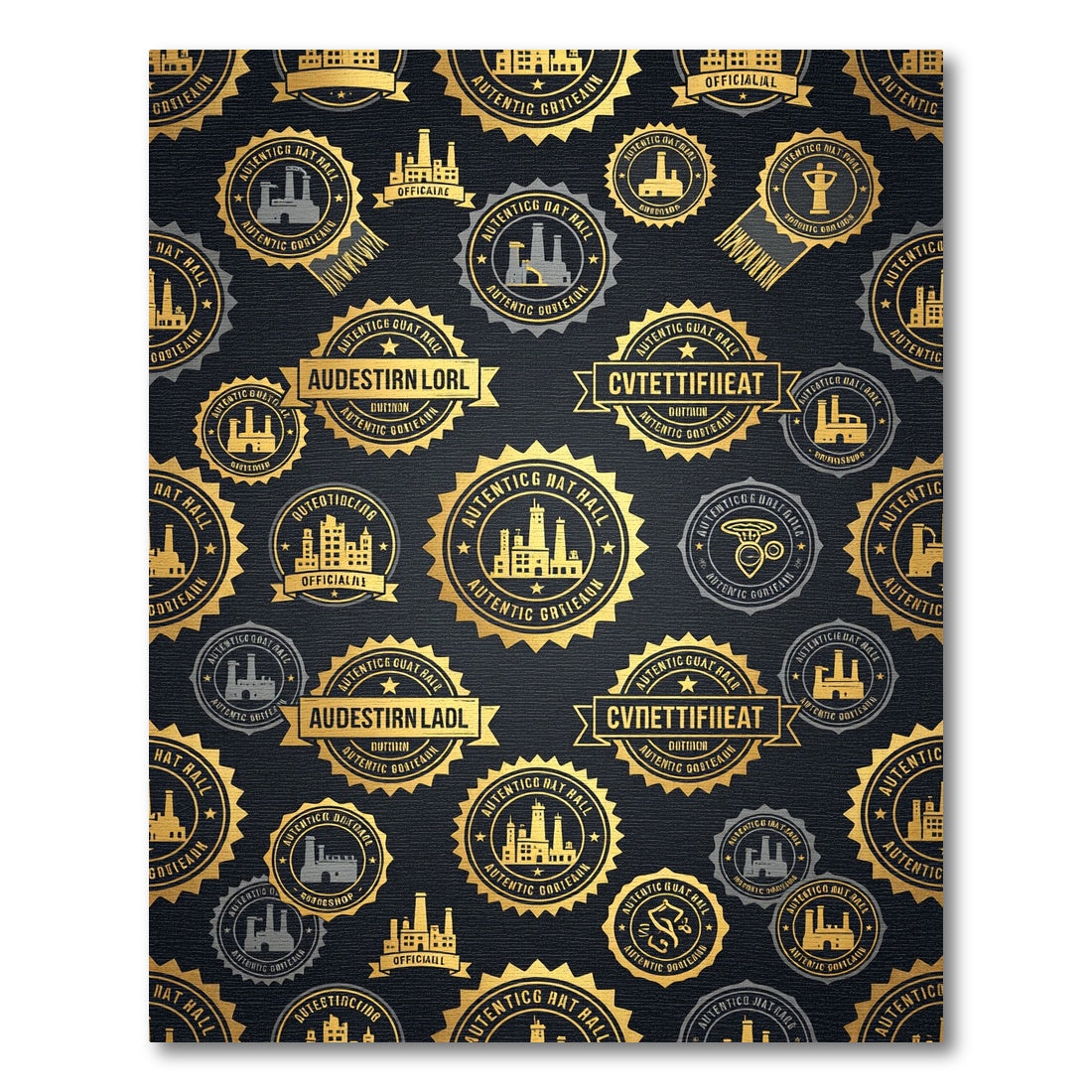 Gold Industrial Emblem Charcoal Luxury Rug
