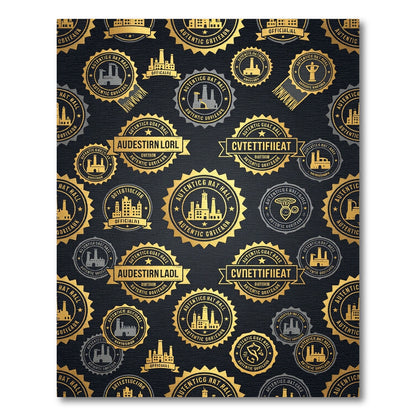 Gold Industrial Emblem Charcoal Luxury Rug