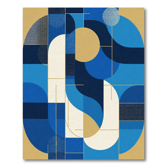 Modern Abstract Geometric Gold Blue Rug