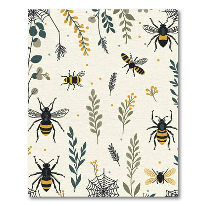 Yellow Black Bee Foliage Spiderweb Cream Rug