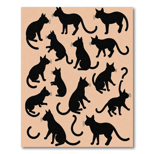 Black Cat Silhouettes Scattered Arrangement Rug