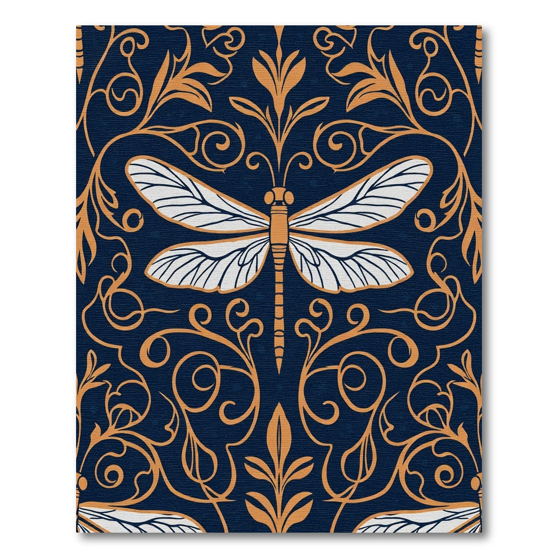 Indigo Dragonfly Vine Scrollwork Rug