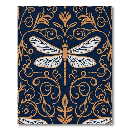 Indigo Dragonfly Vine Scrollwork Rug