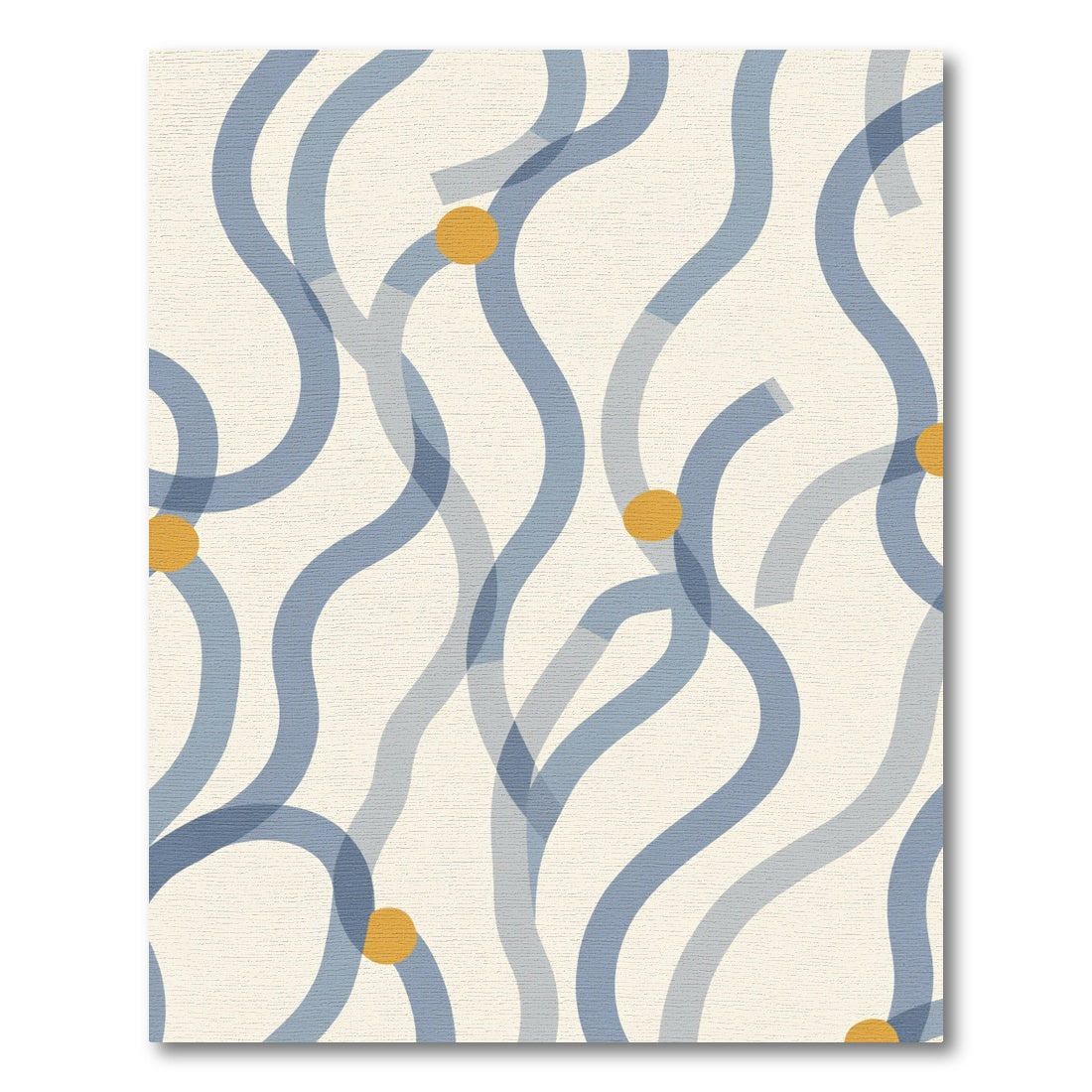 Blue Wavy Lines With Gold Dots Rug