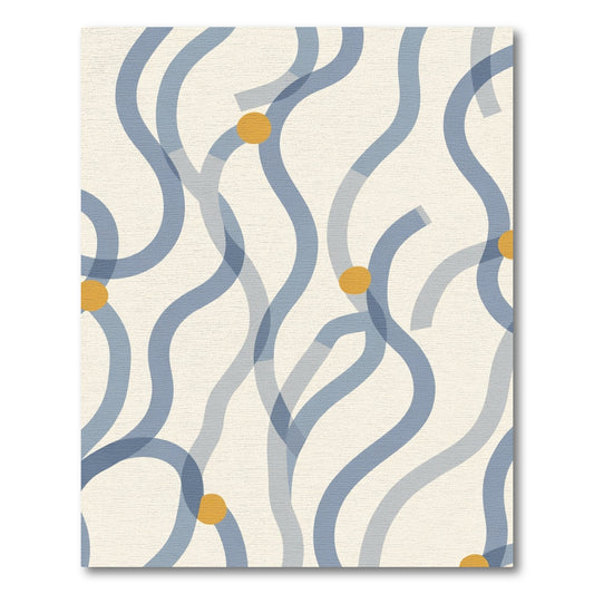 Blue Wavy Lines With Gold Dots Rug