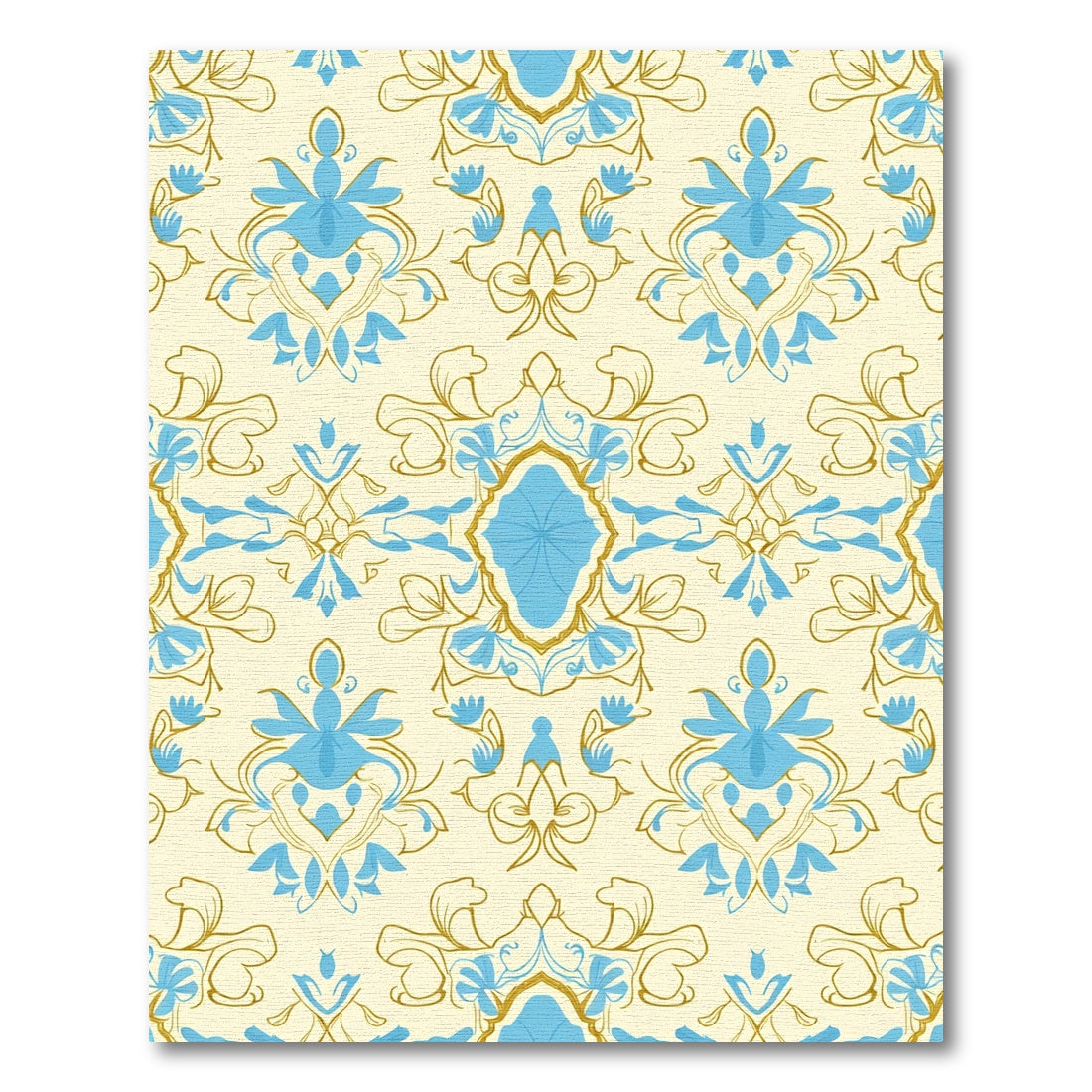 Pale Cream Blue Floral Damask Accent Rug
