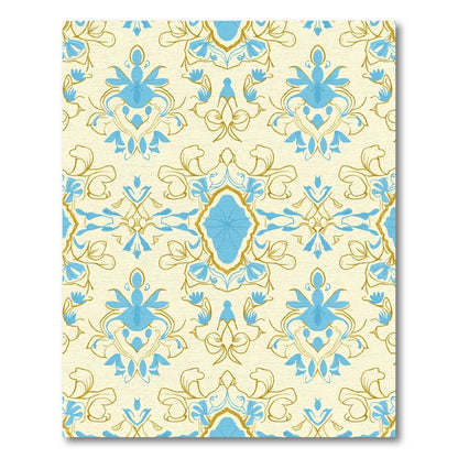 Pale Cream Blue Floral Damask Accent Rug