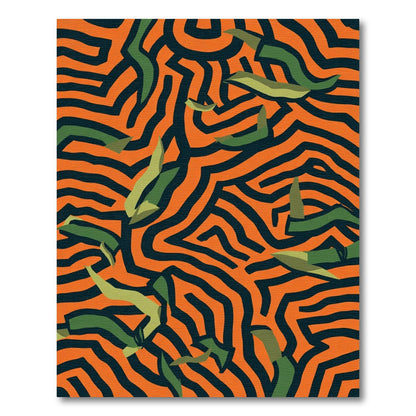 Orange Green Abstract Geometric Lines Rug