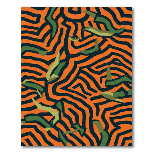 Orange Green Abstract Geometric Lines Rug