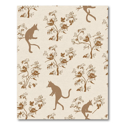 Brown Cats And Whimsical Floral Branches Rug