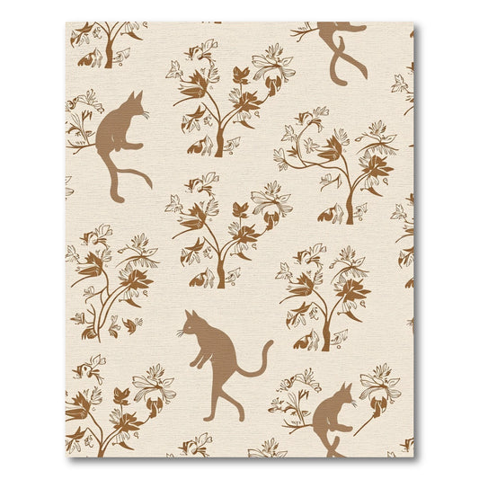 Brown Cats And Whimsical Floral Branches Rug