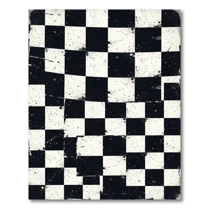 Distressed Black and White Checkered Grid Rug