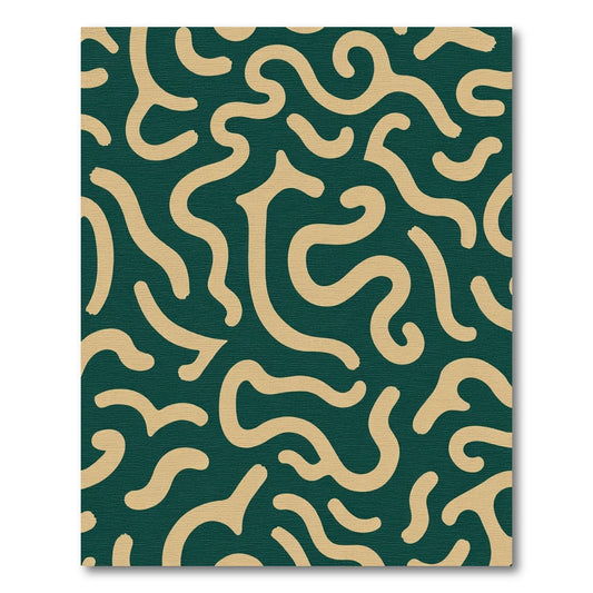 Deep Teal Abstract Swirl Line Rug