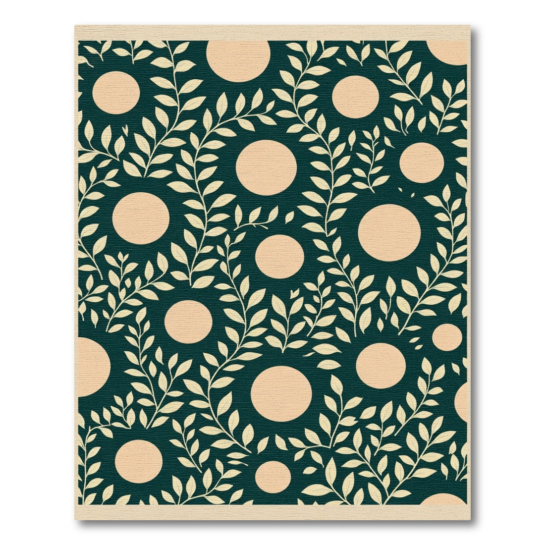 Dark Teal Cream Leaf Circle Rug