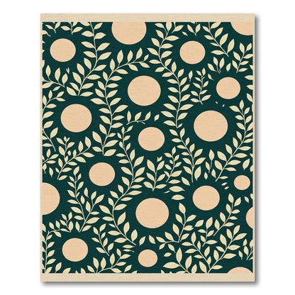 Dark Teal Cream Leaf Circle Rug