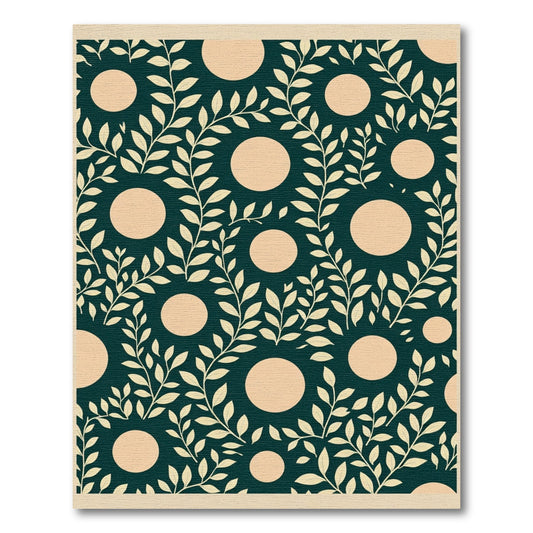 Dark Teal Cream Leaf Circle Rug