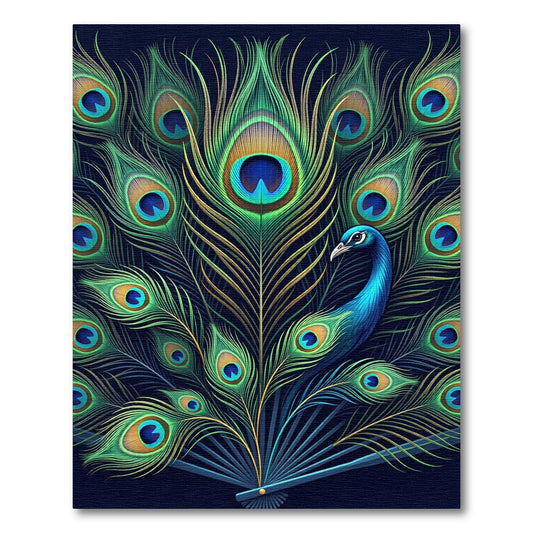 Vibrant Peacock Feather Fan Ensemble Rug