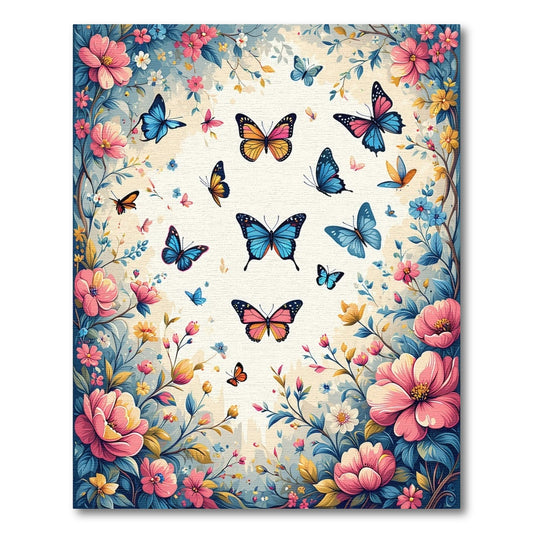 Pink Blue Butterfly Floral Whimsical Rug