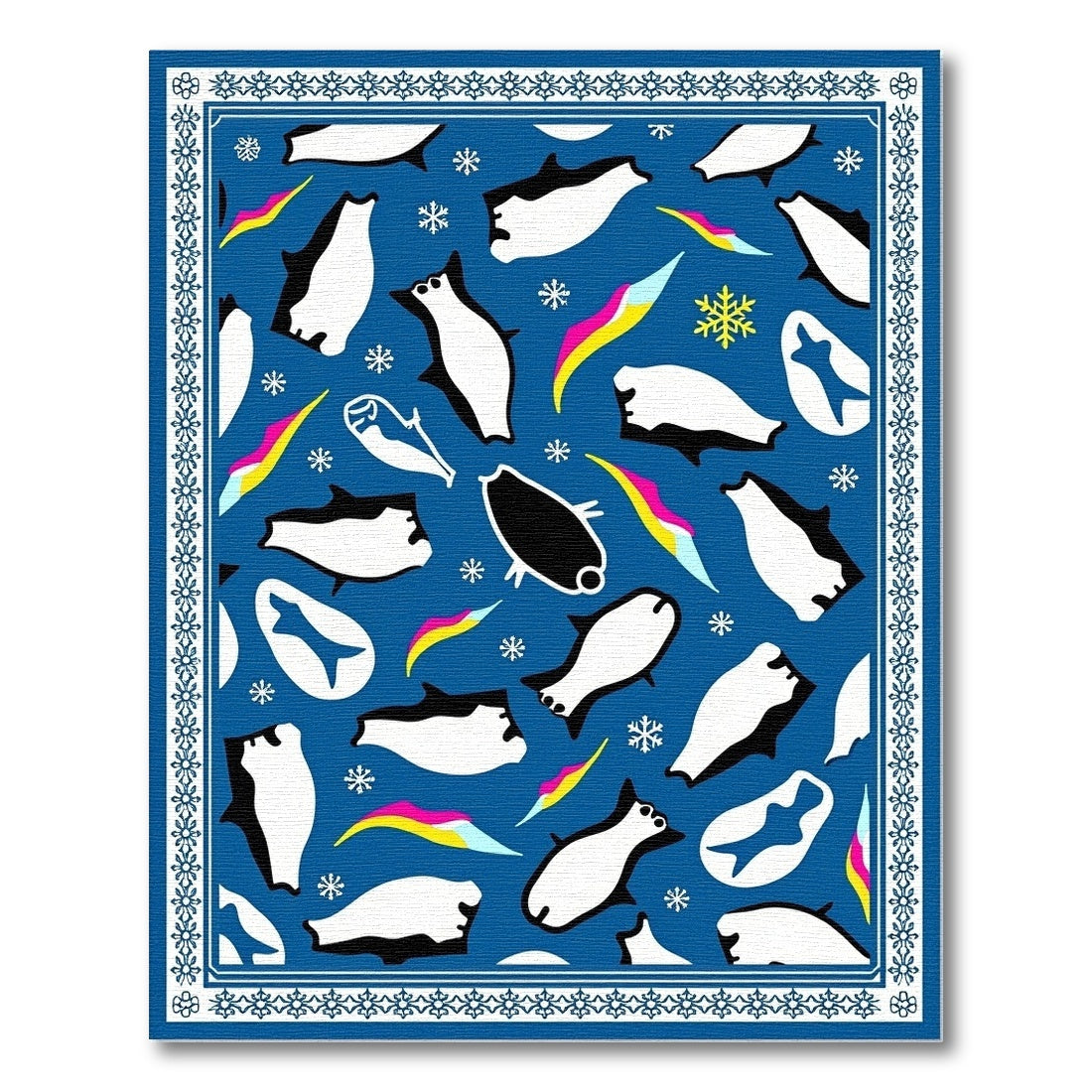 Playful Penguin Family Snowflakes Pattern Rug