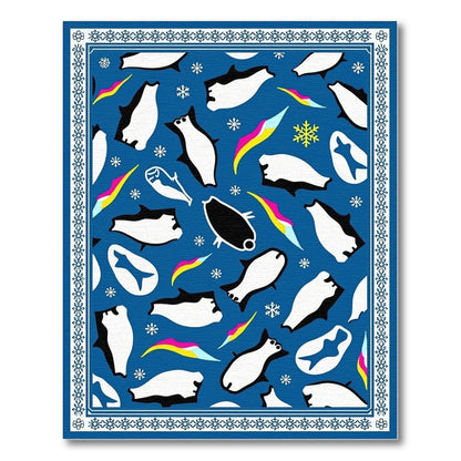 Playful Penguin Family Snowflakes Pattern Rug