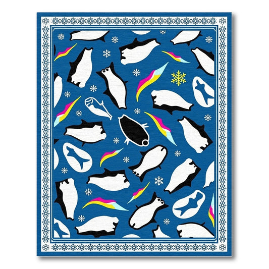 Playful Penguin Family Snowflakes Pattern Rug