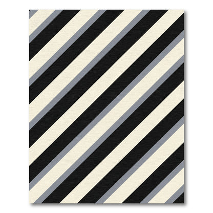 Classic Black Cream Gray Diagonal Stripes Rug