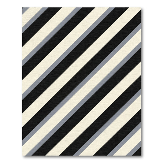 Classic Black Cream Gray Diagonal Stripes Rug