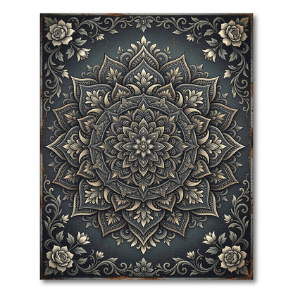 Elegant Charcoal Floral Medallion Acreage Rug