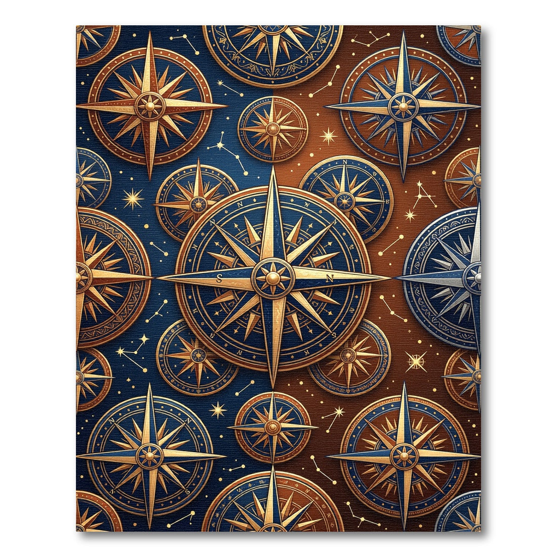 Golden Celestial Compass Rose Collage Rug