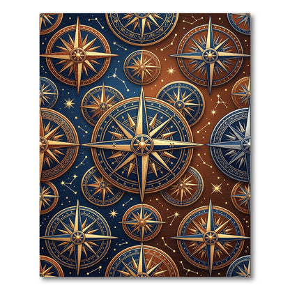 Golden Celestial Compass Rose Collage Rug
