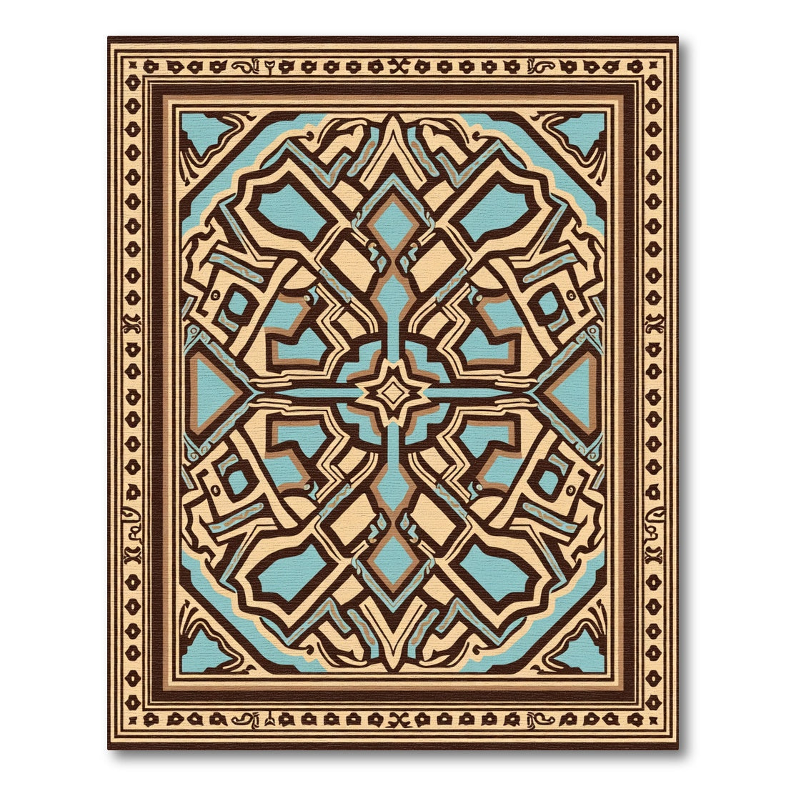 Geometric Brown Tan Blue Medallion Rug