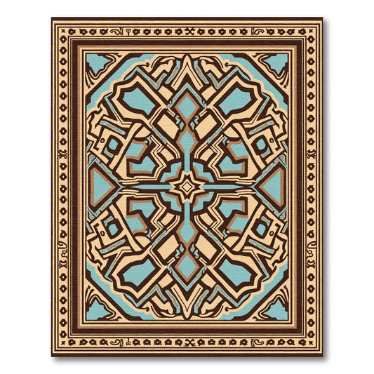 Geometric Brown Tan Blue Medallion Rug