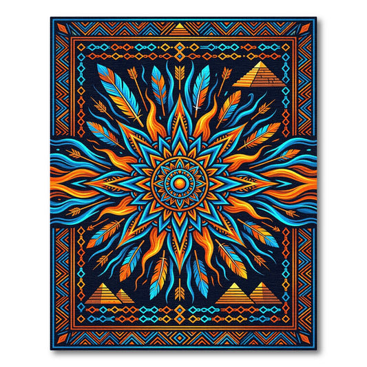 Vibrant Celestial Sun Medallion Radiant Tapestry Rug