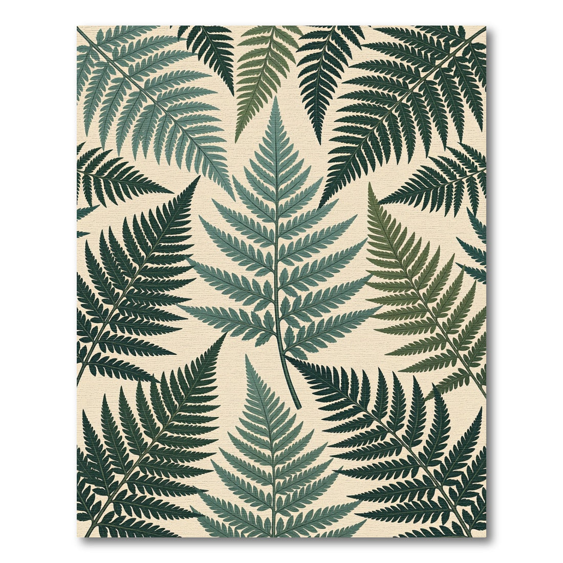 Emerald Green Fern Foliage Pattern Rug