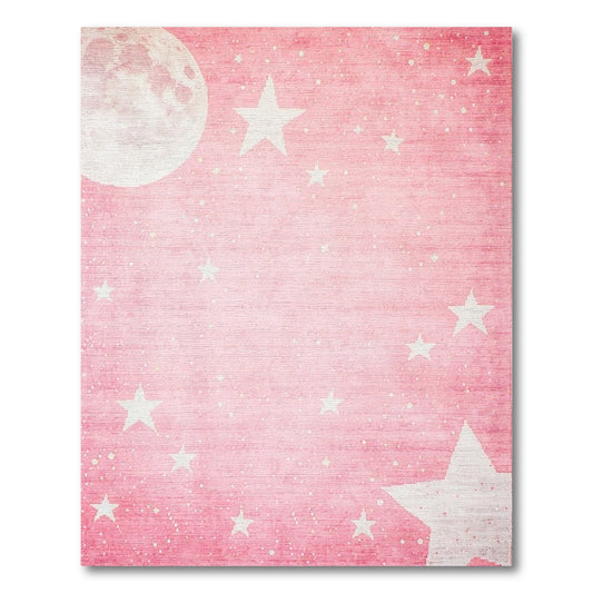 Whimsical Pink Moon Stars Rug