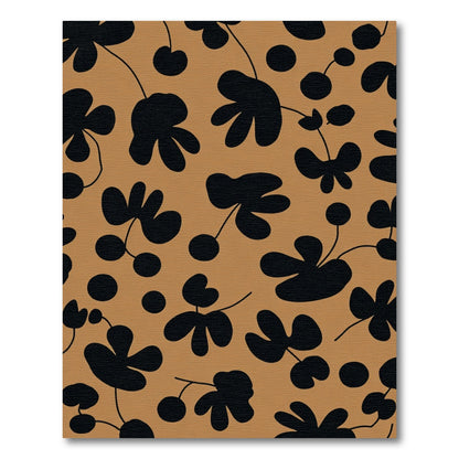 Black Floral Branches Terracotta Background Rug