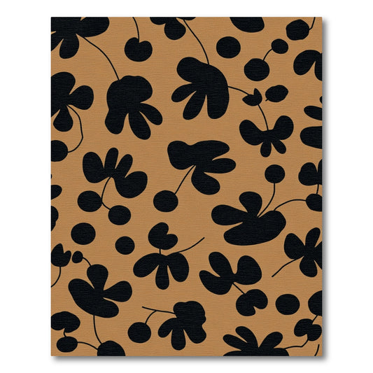 Black Floral Branches Terracotta Background Rug